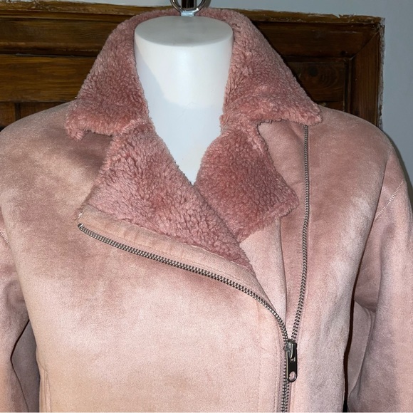 Zara Pink Fleece Lined Suede Effect Jacket Size S - Picture 2 of 6